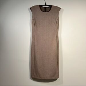 Lauren Ralph Lauren Taupe Ribbed Midi Dress with Dark Brown Trim